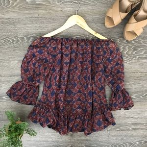 Petticoat Alley Off Shoulder Floral Ruffle Top